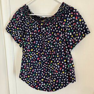 J.Crew Women's Off-the-Shoulder "Ratti Happy Cat Print" Top Size 4
